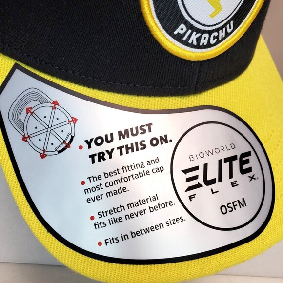 POKÉMON PIKACHU Patch Hat Curved Tail Logo Elite Flex Snapback Ball Cap #025 New - Picture 13 of 16